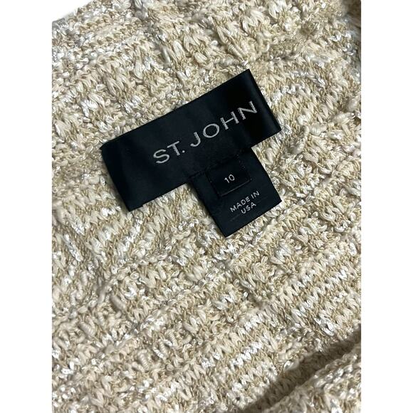 St. John Cream Tan Straight Pencil Mini Skirt Size 10 Made USA Knitted Stretch - Picture 3 of 9